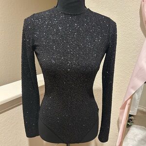 Forever 21 Black Sparkle Long Sleeve Bodysuit